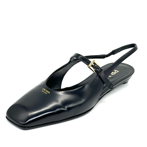 PRADA Modellerie Square Toe Mary Jane Leather Slingback Flat Sandals Shoes - Picture 7 of 16